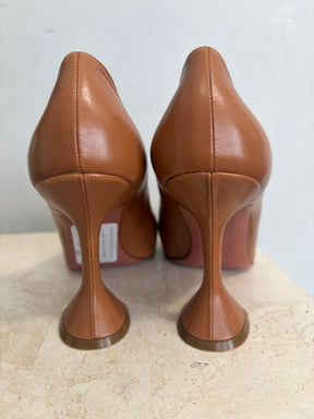 Amina Muaddi Camel Leather Pointed Pump, 39