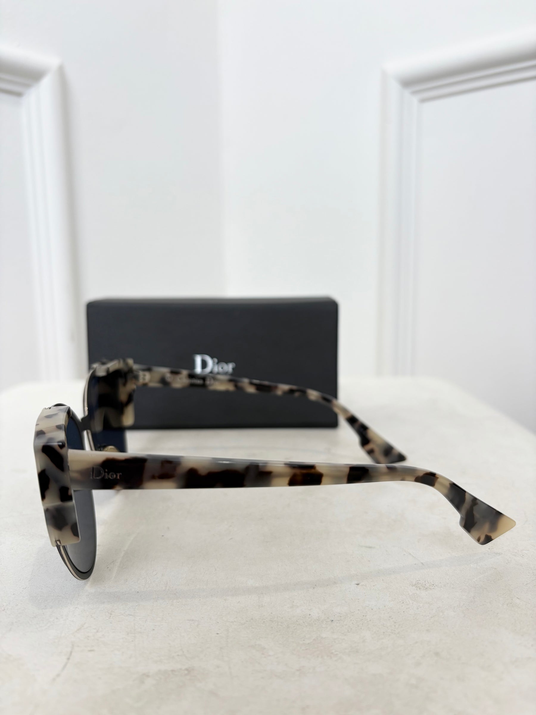 Dior Black and Grey Tortoiseshell Corner Sunglasses