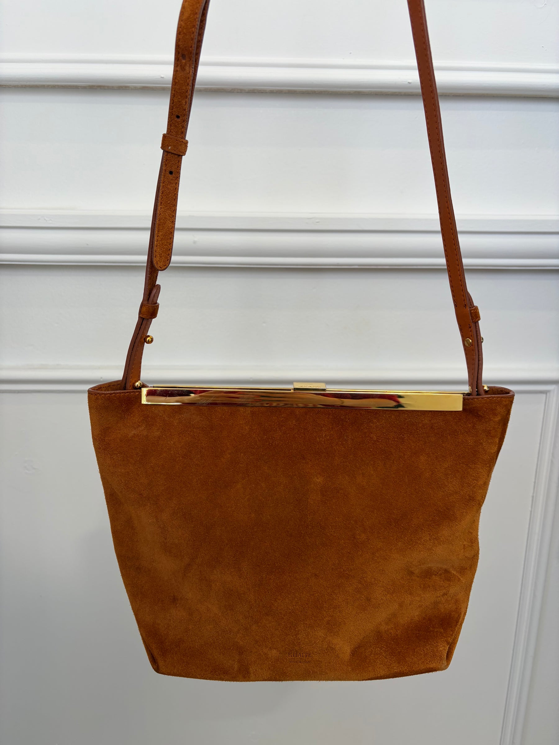 Khaite Brown Suede Augusta Crossbody Clutch