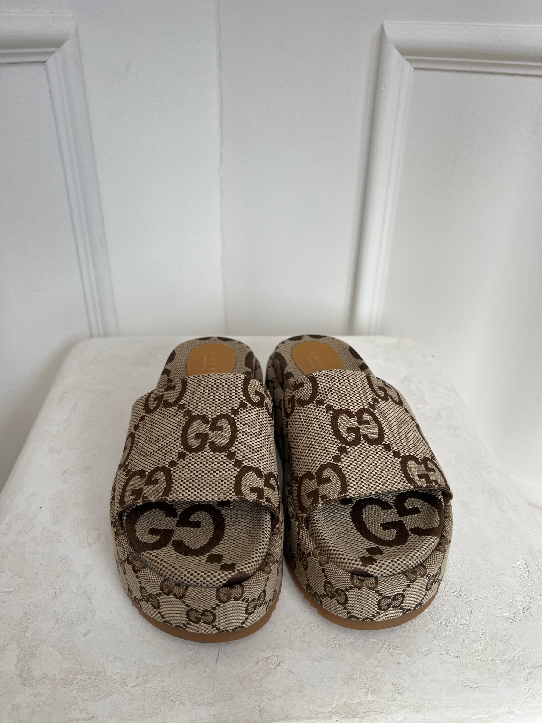 Gucci Monogram Platfrom Slides, 37