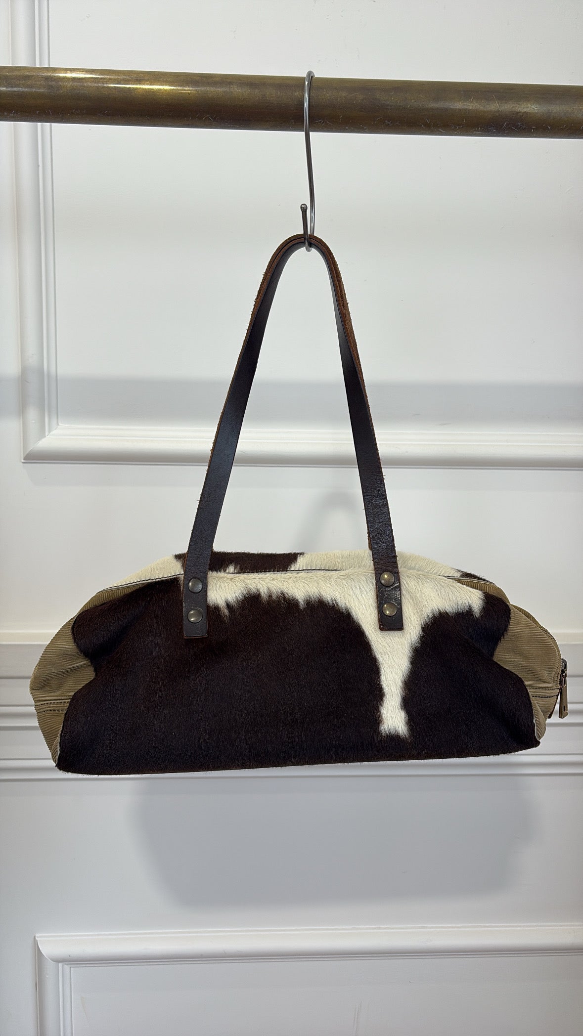 Miu Miu Cow Hide, Corduroy and Leather Shoulder Bag