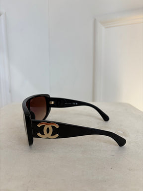 Chanel Black Ski Shield Logo Sunglasses