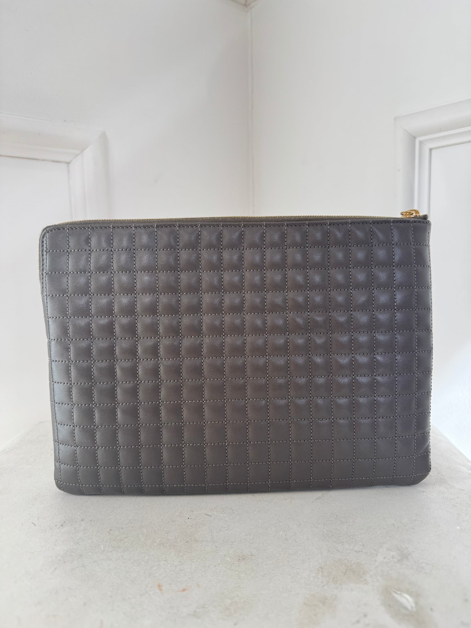 Celine Quilted Calfskin C Charm Clutch Bag Khaki