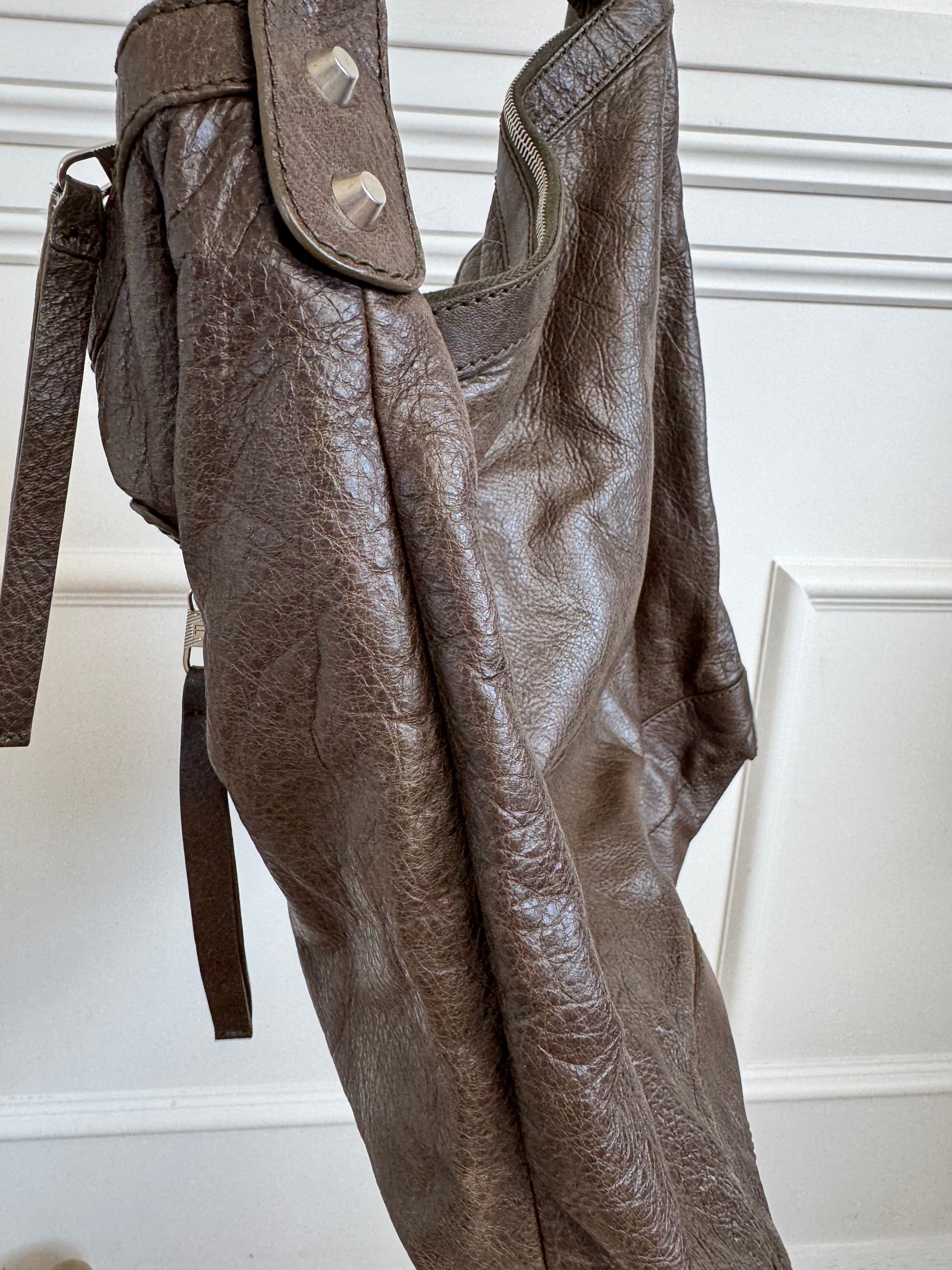 Balenciaga Dark Khaki Crossbody City Hobo Bag