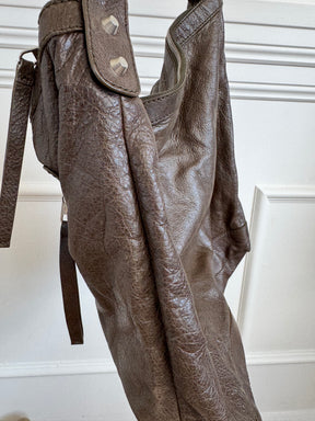 Balenciaga Dark Khaki Crossbody City Hobo Bag