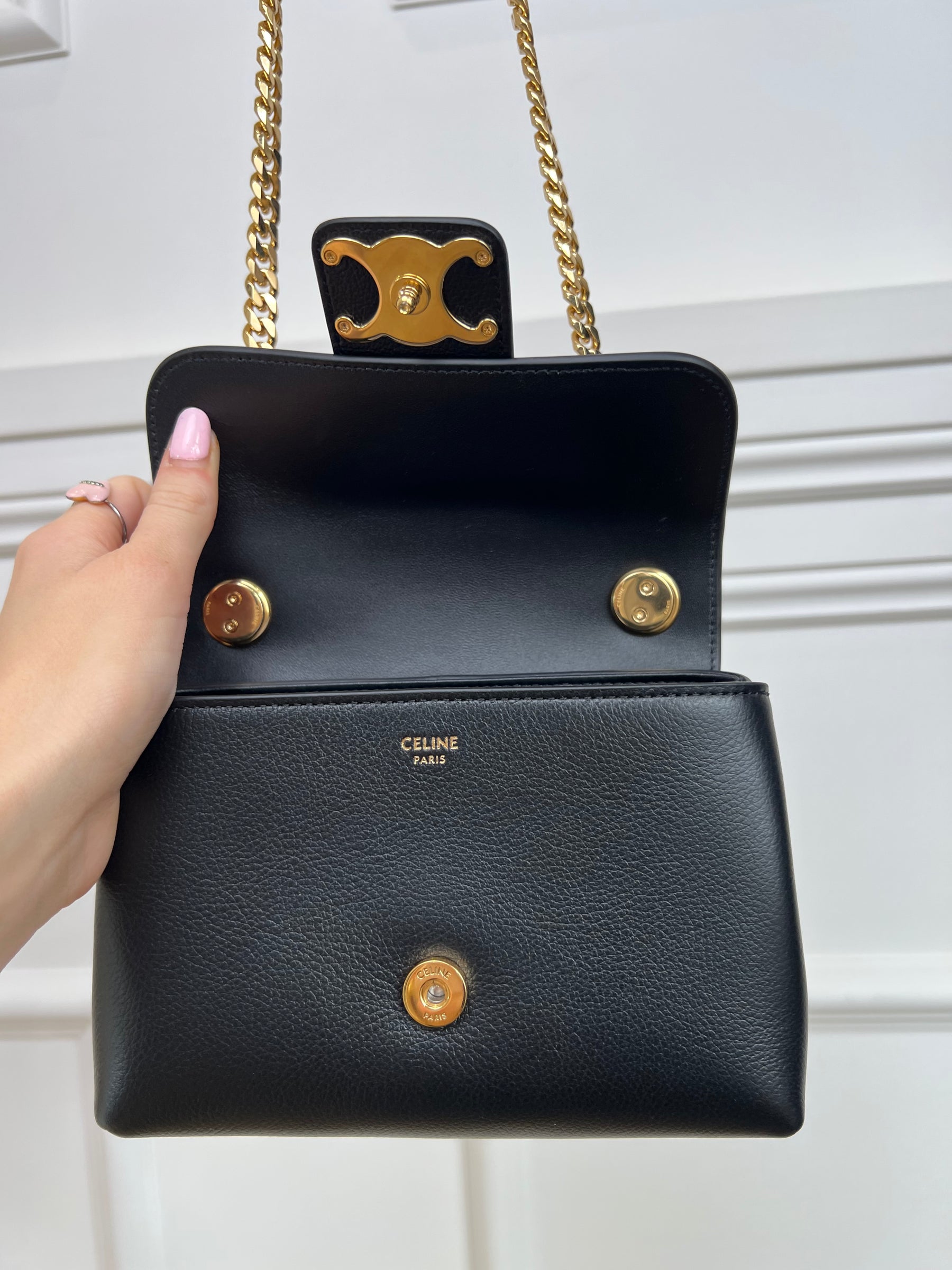 Céline Black Leather Triomphe Mini Victoire Bag