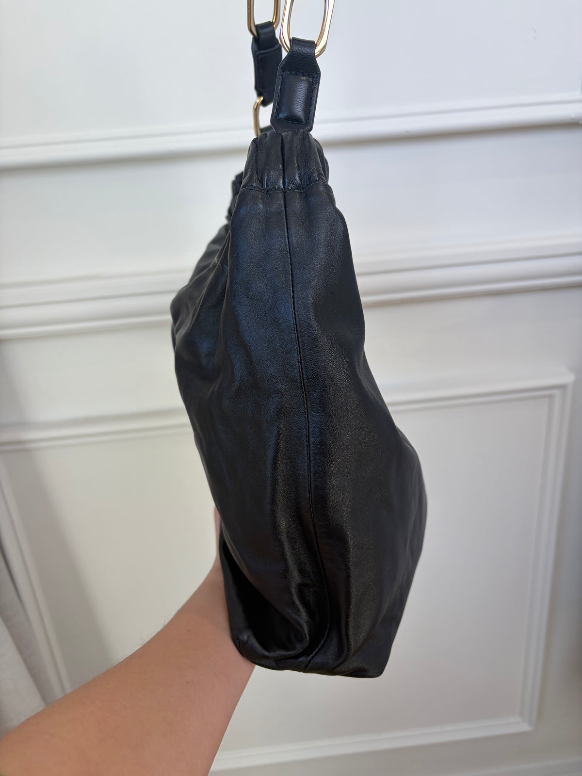 Anine Bing Black Leather Logo Shoulder Bag