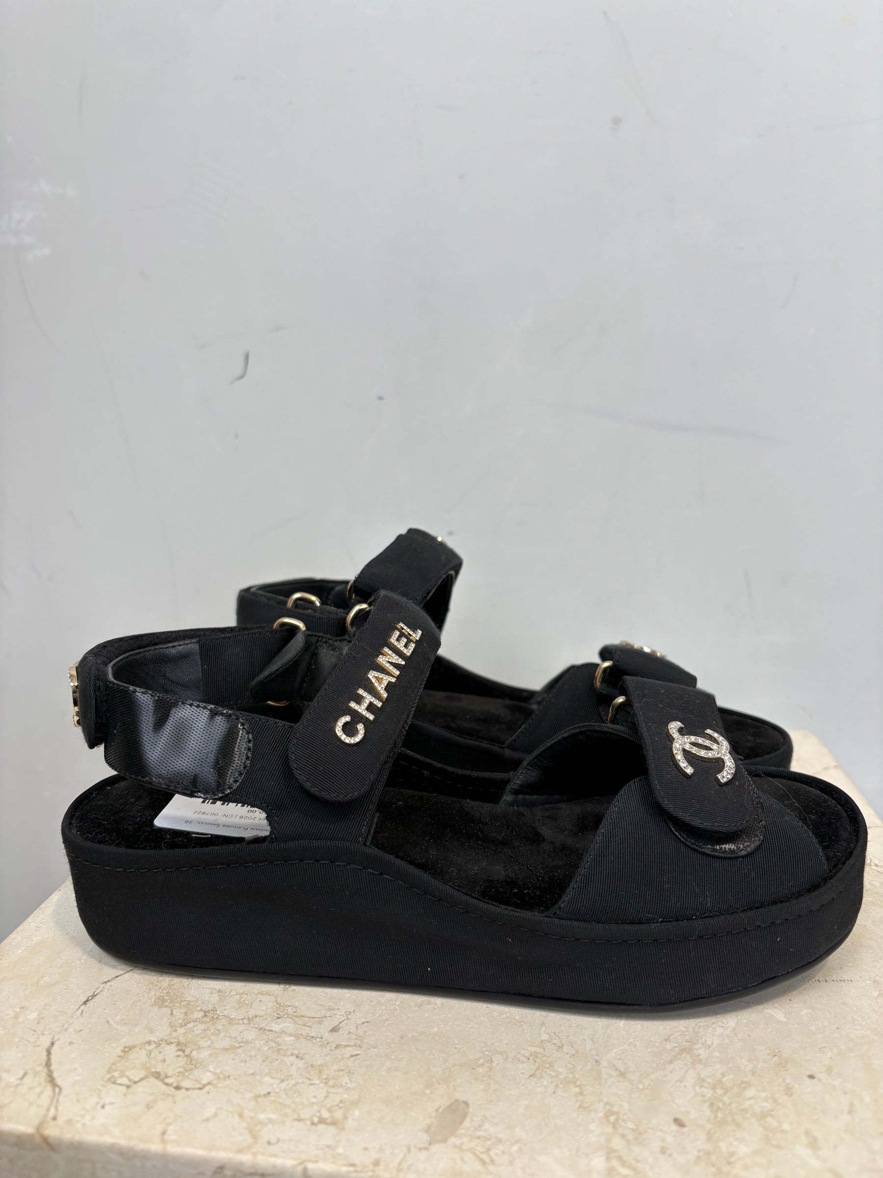Chanel Black Grosgrain Platform Sandlas, 36