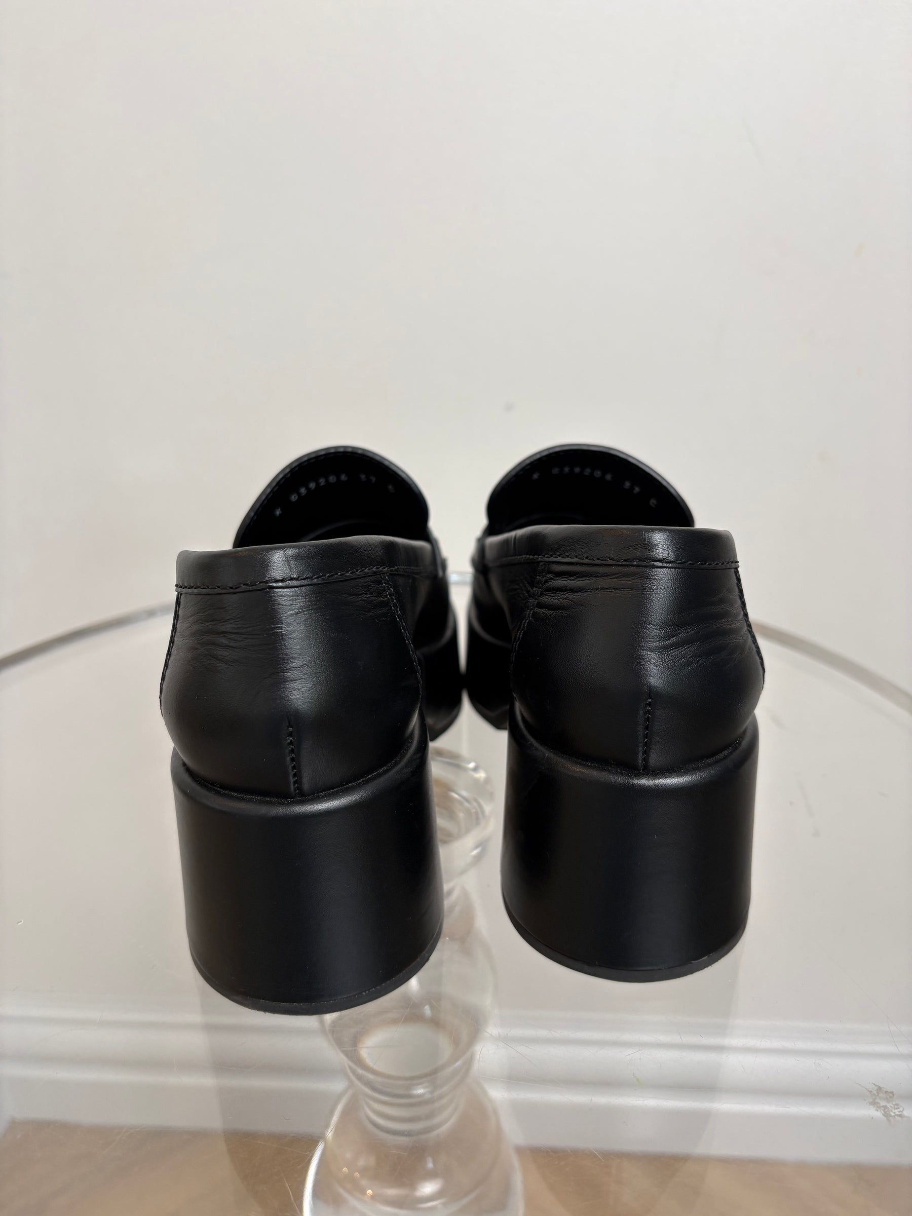 Chanel Black Leather Platform Logo Loafer, 37 C