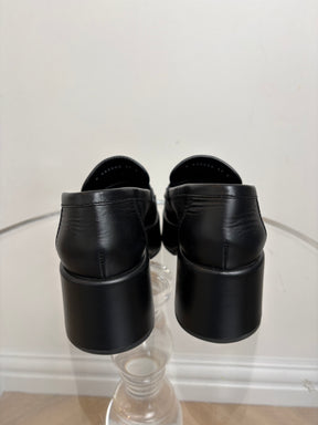 Chanel Black Leather Platform Logo Loafer, 37 C