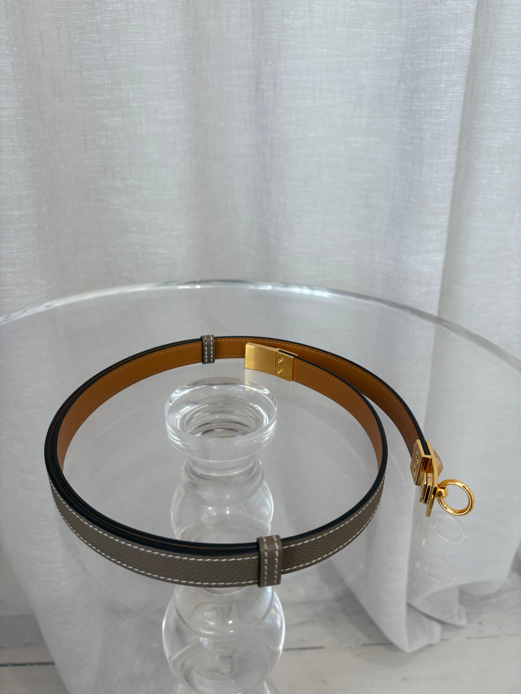 Hermès Etoupe Rivale 18 Belt with Gold Hardware