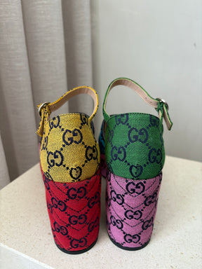Gucci Multi Monogram Canvas Platfrom Marmont Sandals, 37