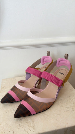Fendi Brown monogram and Pastel Colibri Slingback Heels, 40