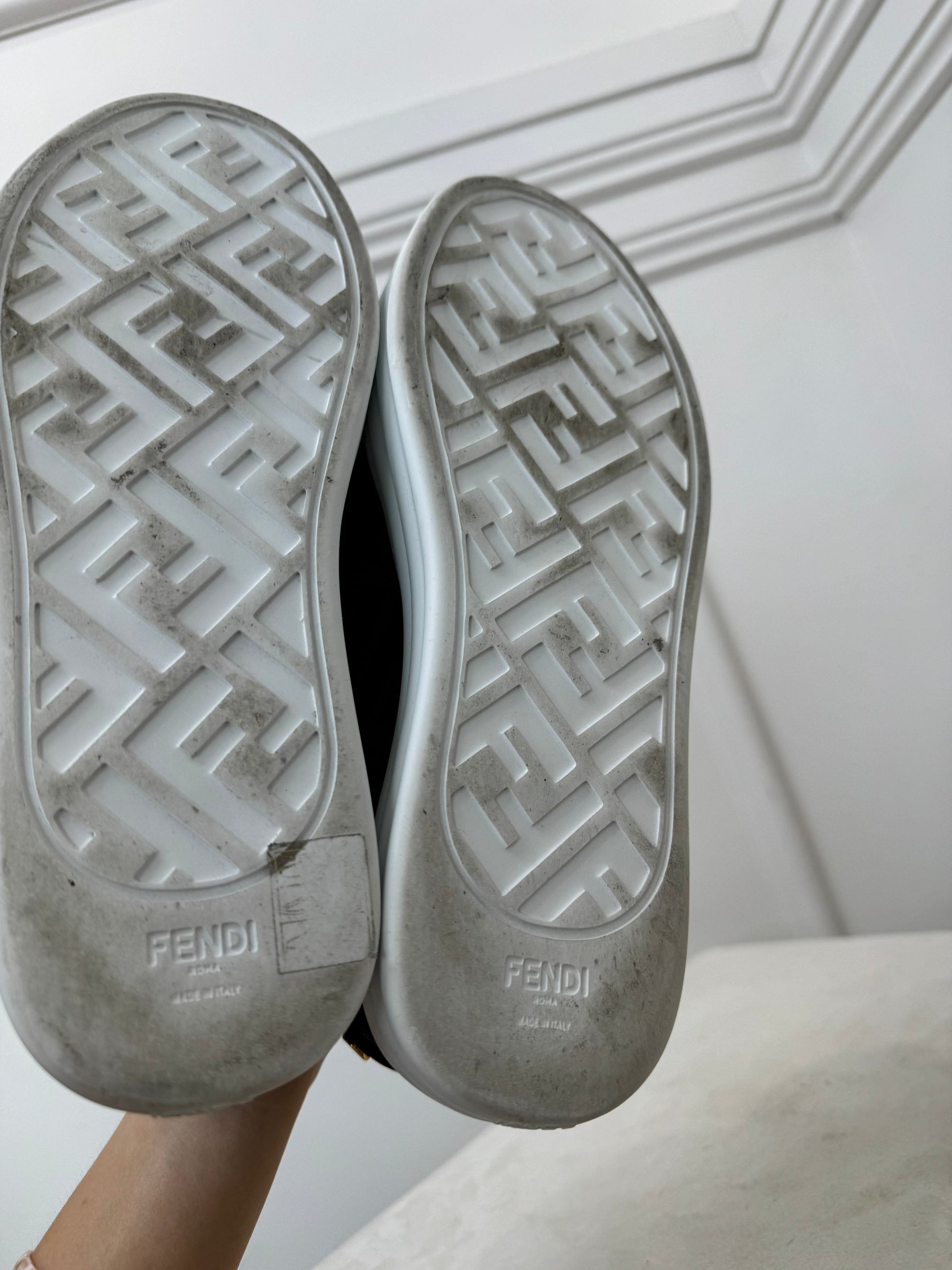 Fendi Black and Brown FF Logo Knit Sneakers, 38