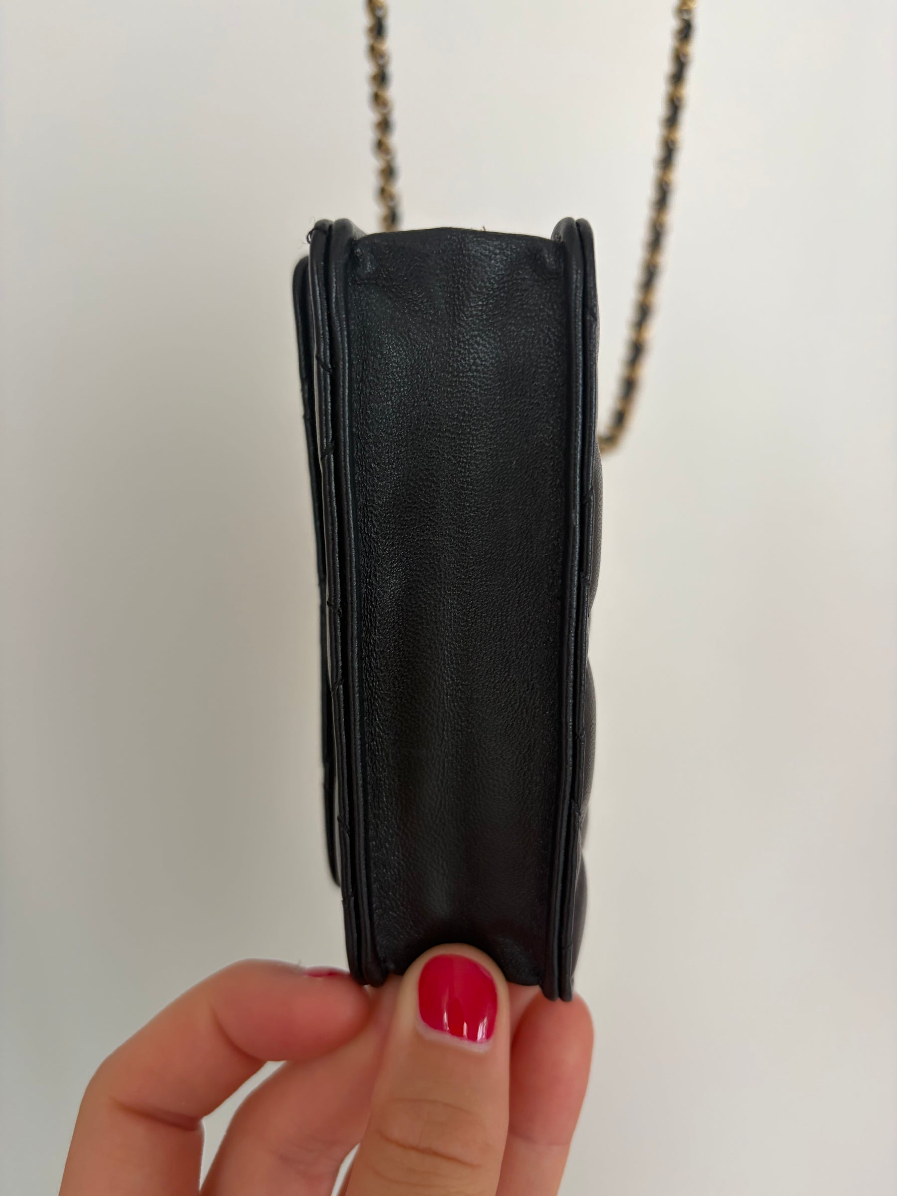 Chanel Black Leather Ruffle Shoulder Crossbody Card Case