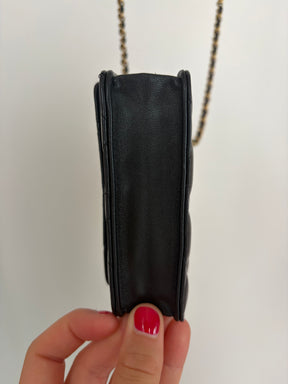 Chanel Black Leather Ruffle Shoulder Crossbody Card Case