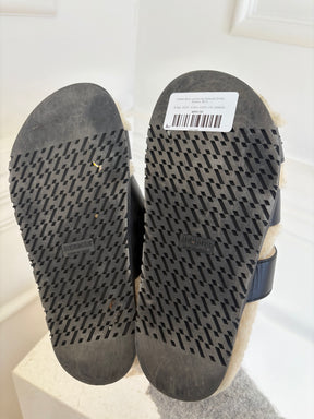 Hermès Black Leather and Shearling Chypre Sandals, 36.5