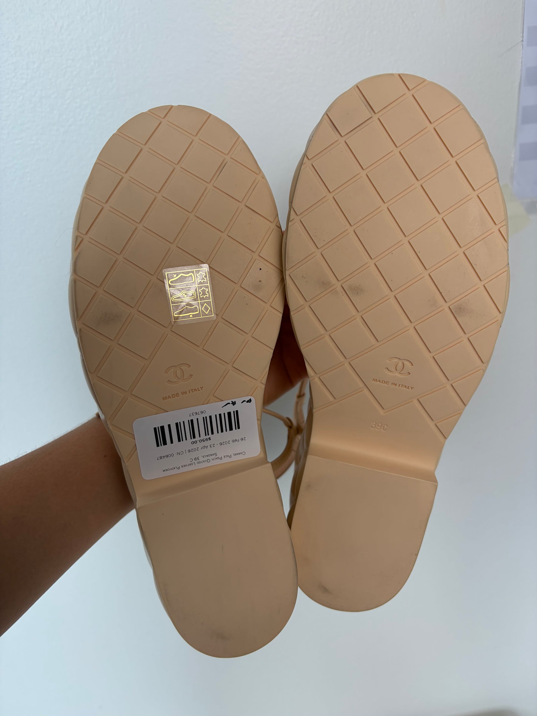 Chanel Pale Peach Quilted Leather Platform Sandals, 39 C