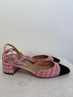 Aquazzura Pink Raffia Tweed Slingbacks, 41