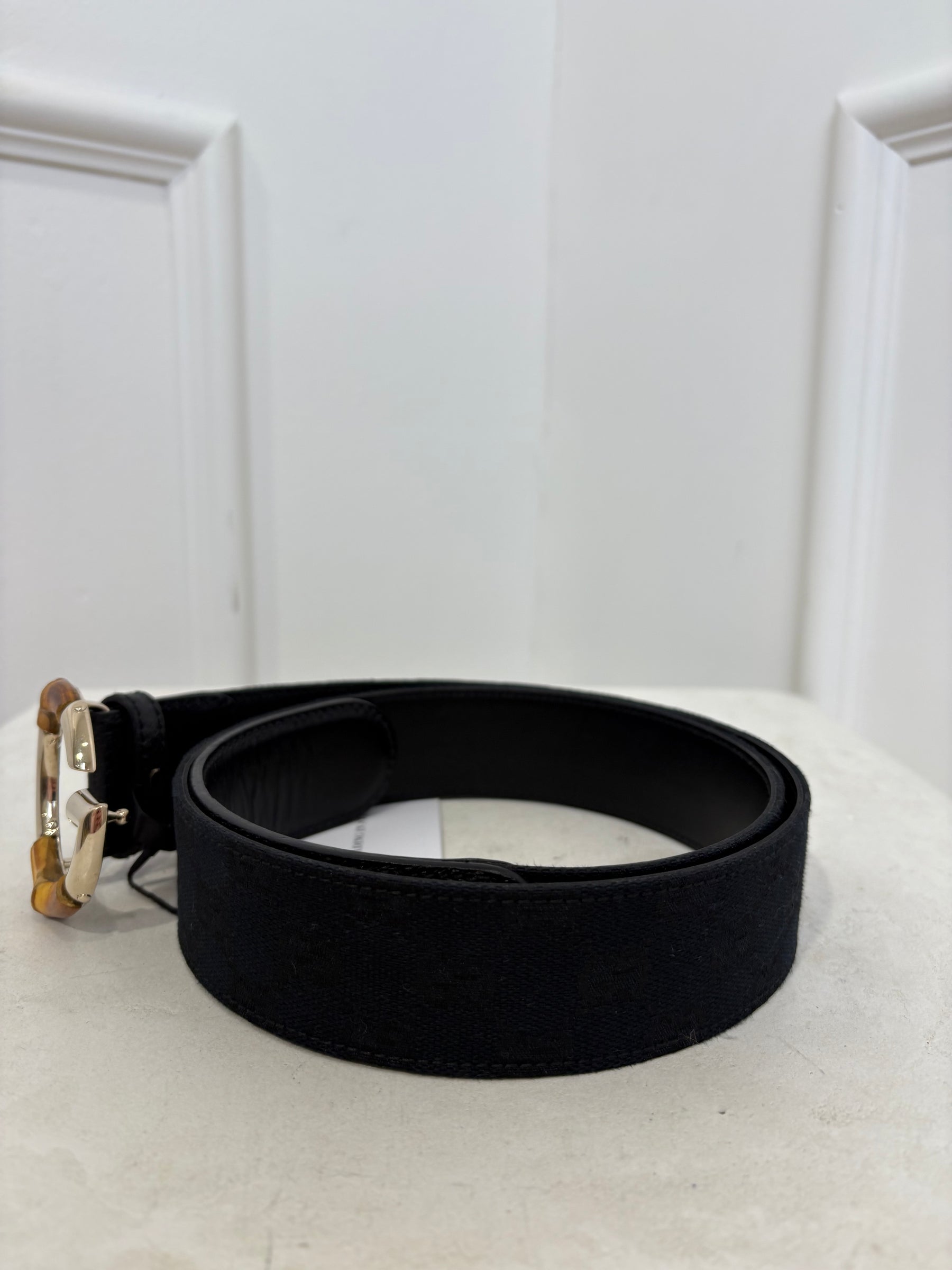 Gucci Black Canvas Monogram Bamboo G Blet, 95
