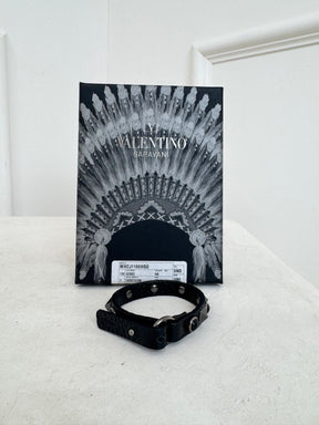 Valentino Leather Rockstud Bracelet Black, OS