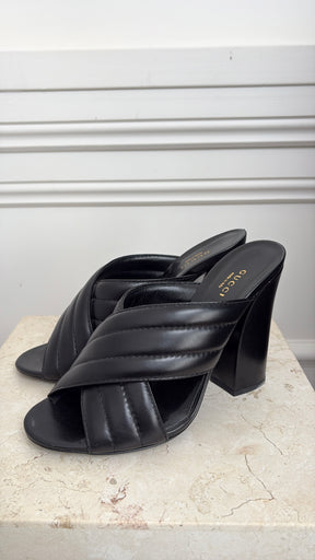 Gucci Black Leather Quilted Crossover Heeled Mules, 40.5