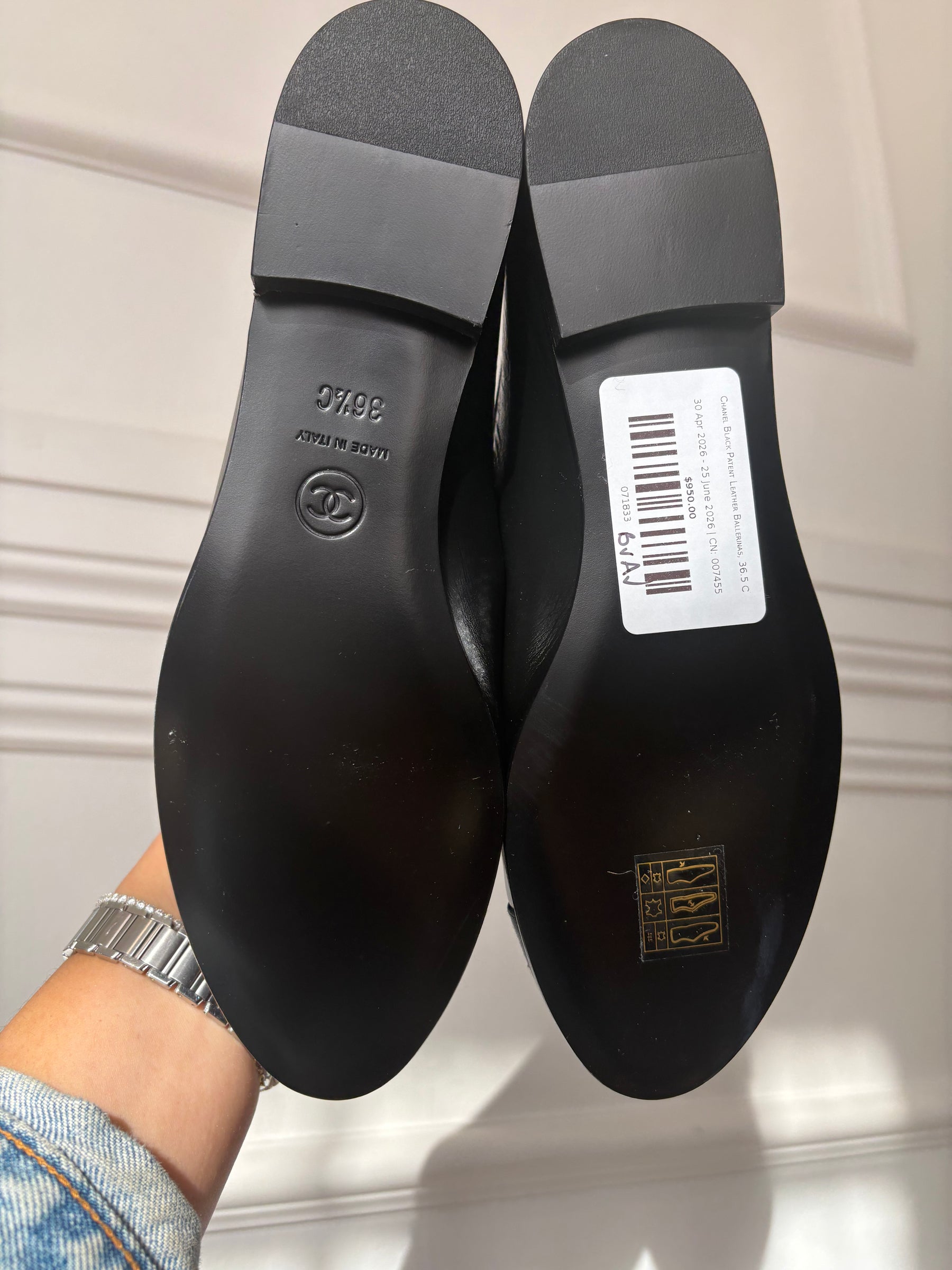 Chanel Black Patent Leather Ballerinas, 36.5 C