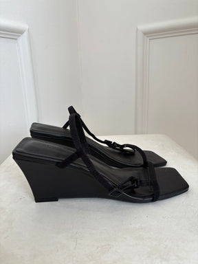 St Agni Black Strappy Wedge Heels, 38