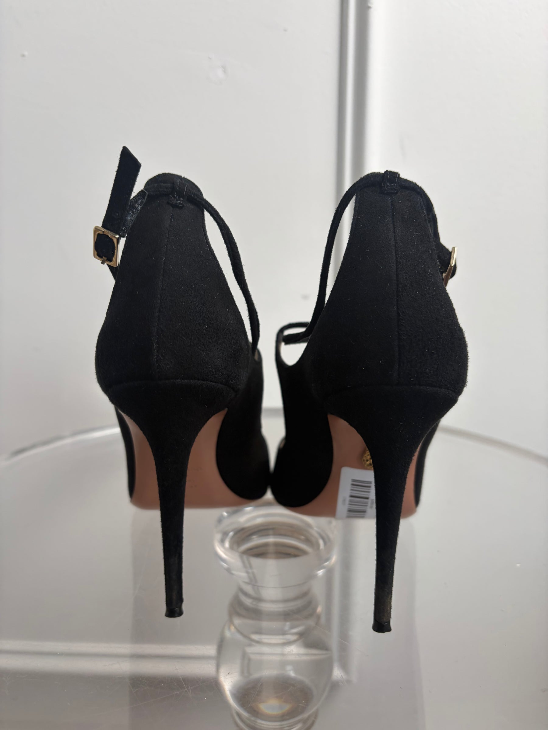 Aquazzura Black Suede Peep Toe Ankle Strap heels, 38.5