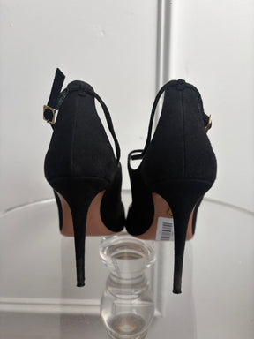 Aquazzura Black Suede Peep Toe Ankle Strap heels, 38.5