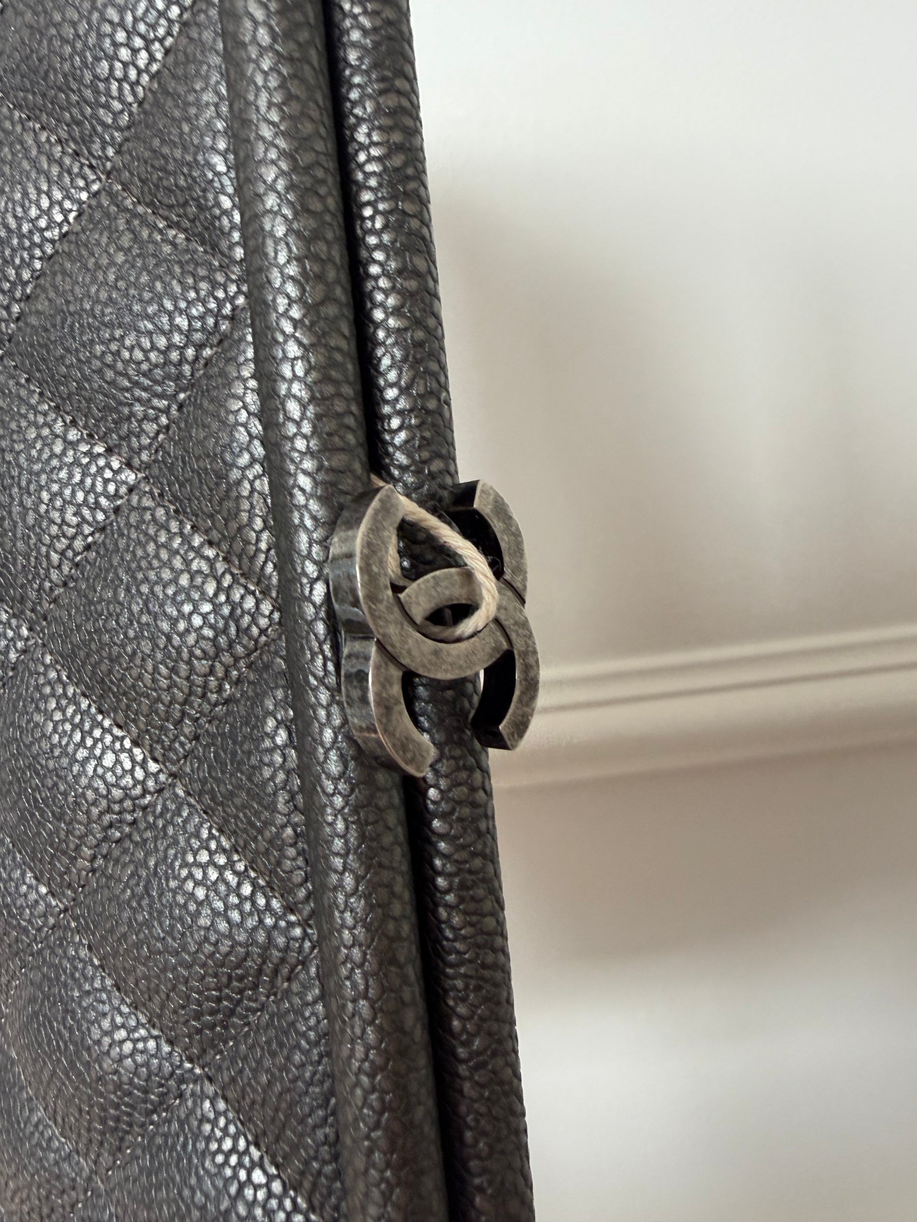 Chanel Pewter Caviar Leather Timeless CC Clutch