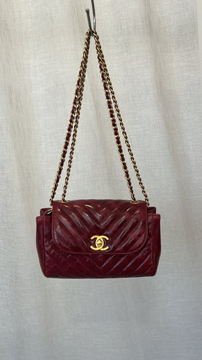 Chanel Merlot Distressed Mini Flap Bag With Gold Hardware