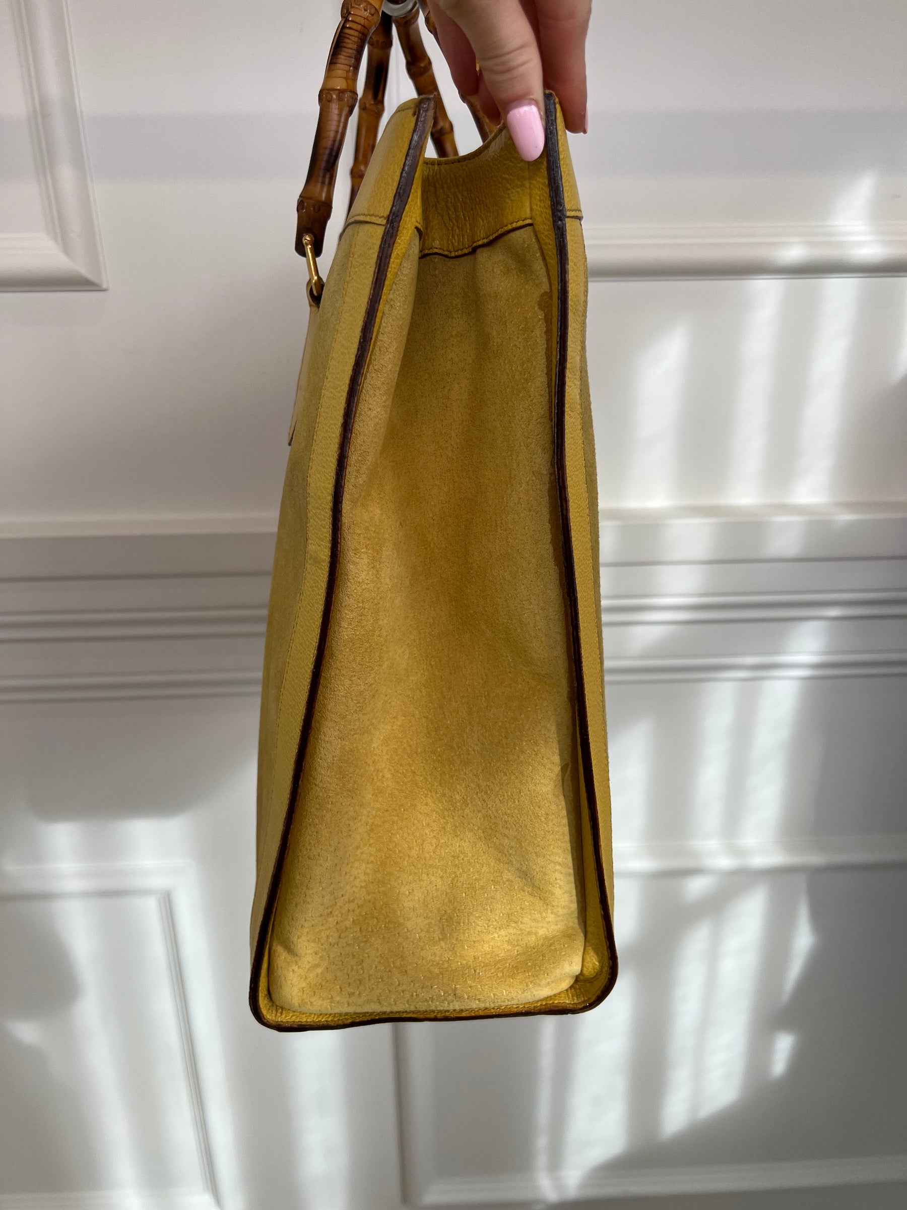 Gucci Yellow Suede and Leather  Large Vintage Diana Tote