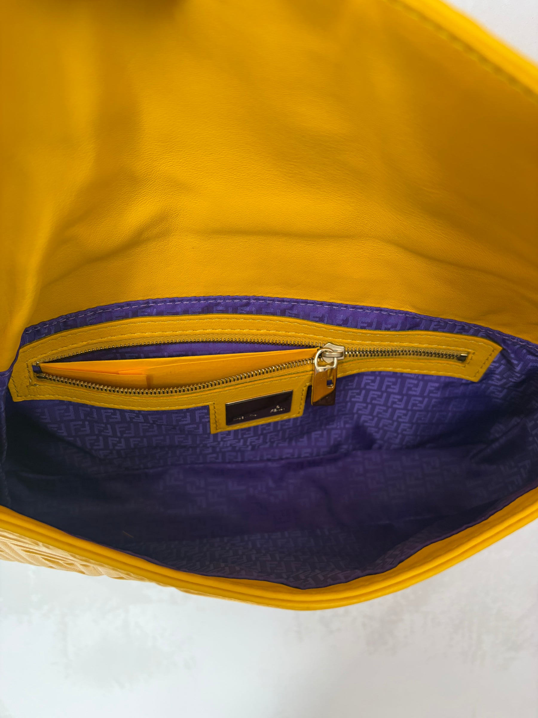 Fendi Yellow Leather Embossed Monogram Baguette