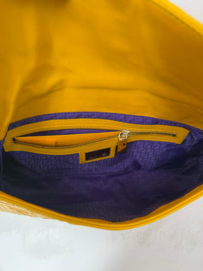 Fendi Yellow Leather Embossed Monogram Baguette