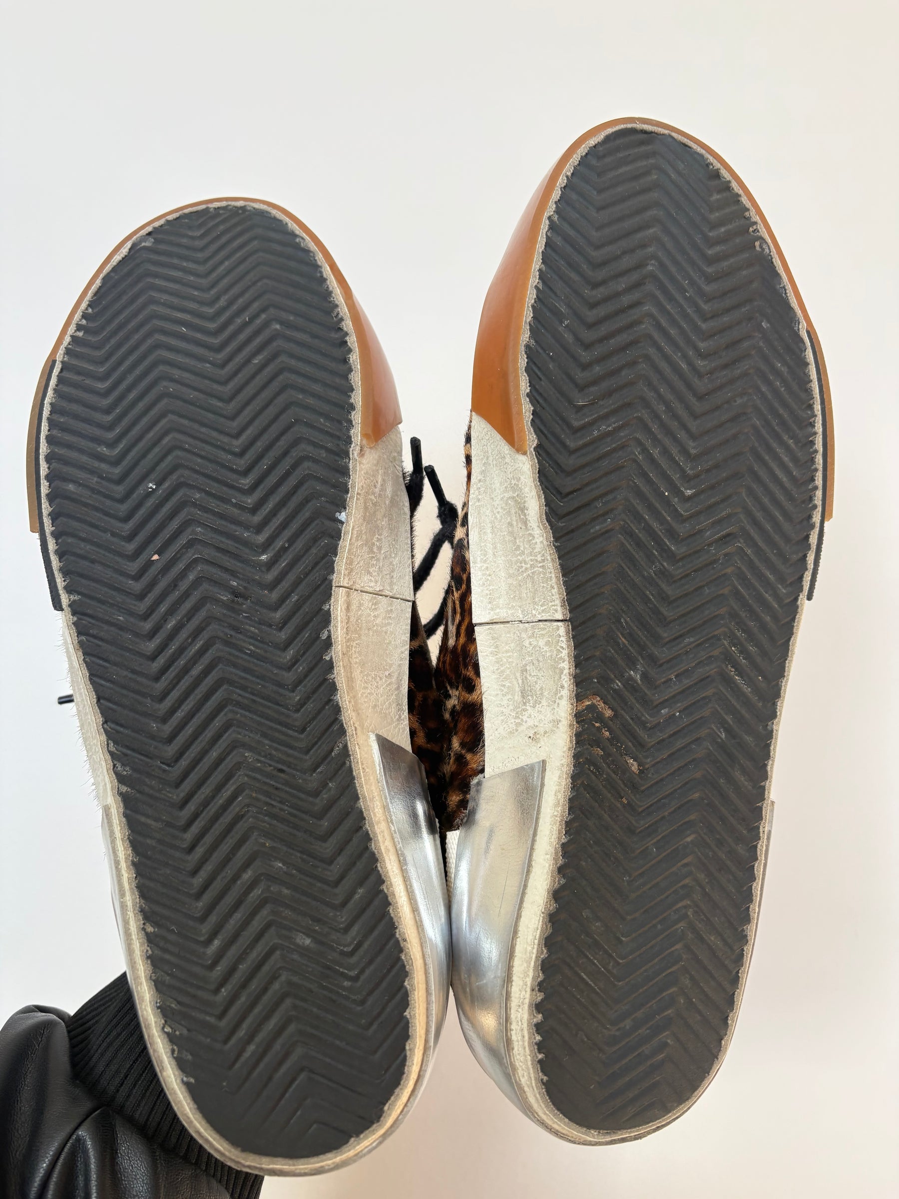 Golden Goose Black Leather and Leopard Superstar Sneakers, 41