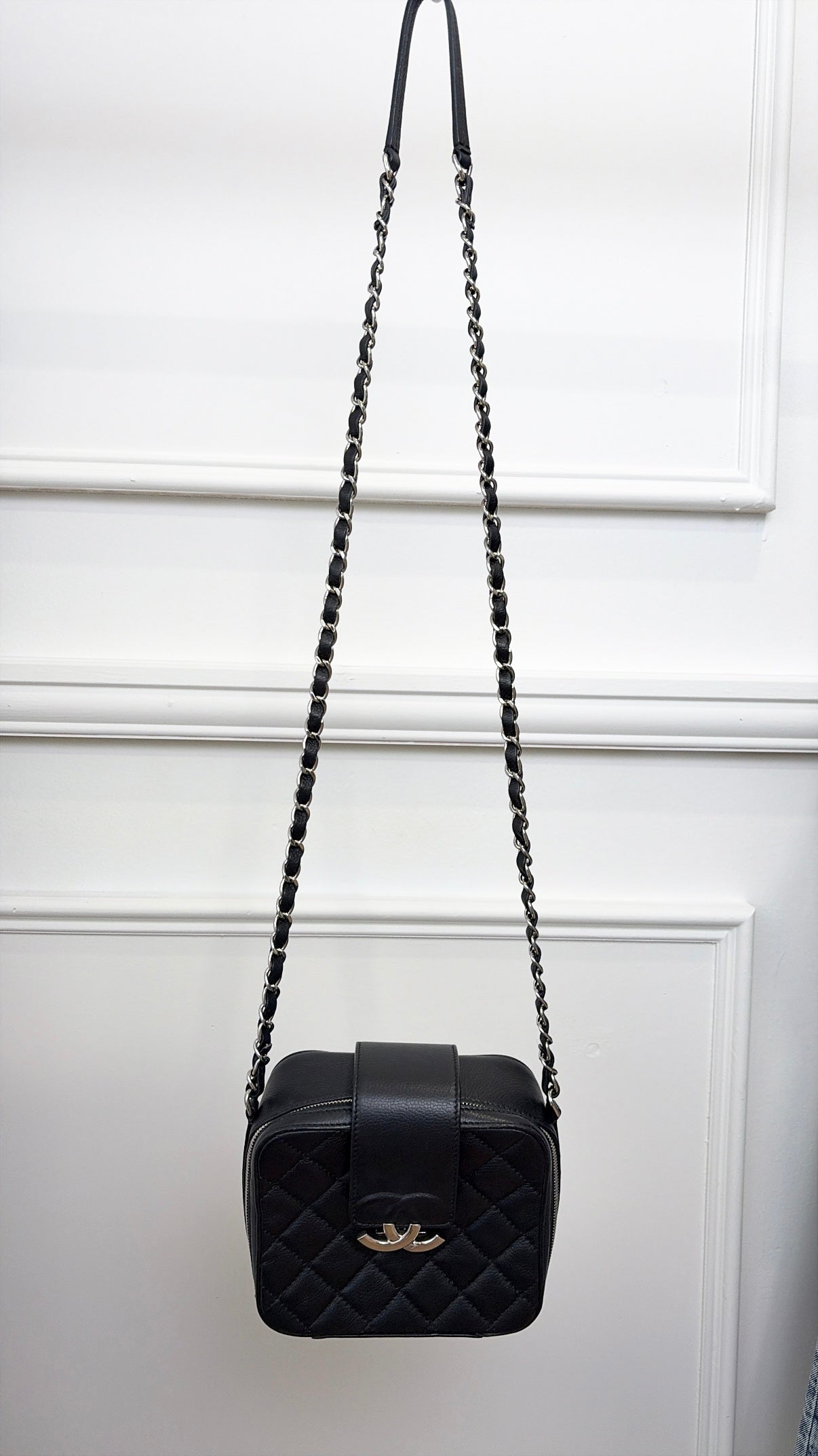 Chanel Black Leather Mini Quilted CC Box Camera Bag
