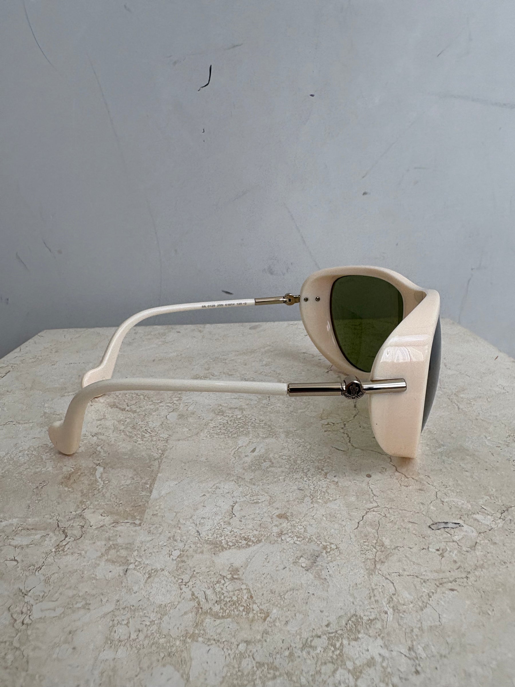 Moncler Ivory Frame Green Lense Sunglasses