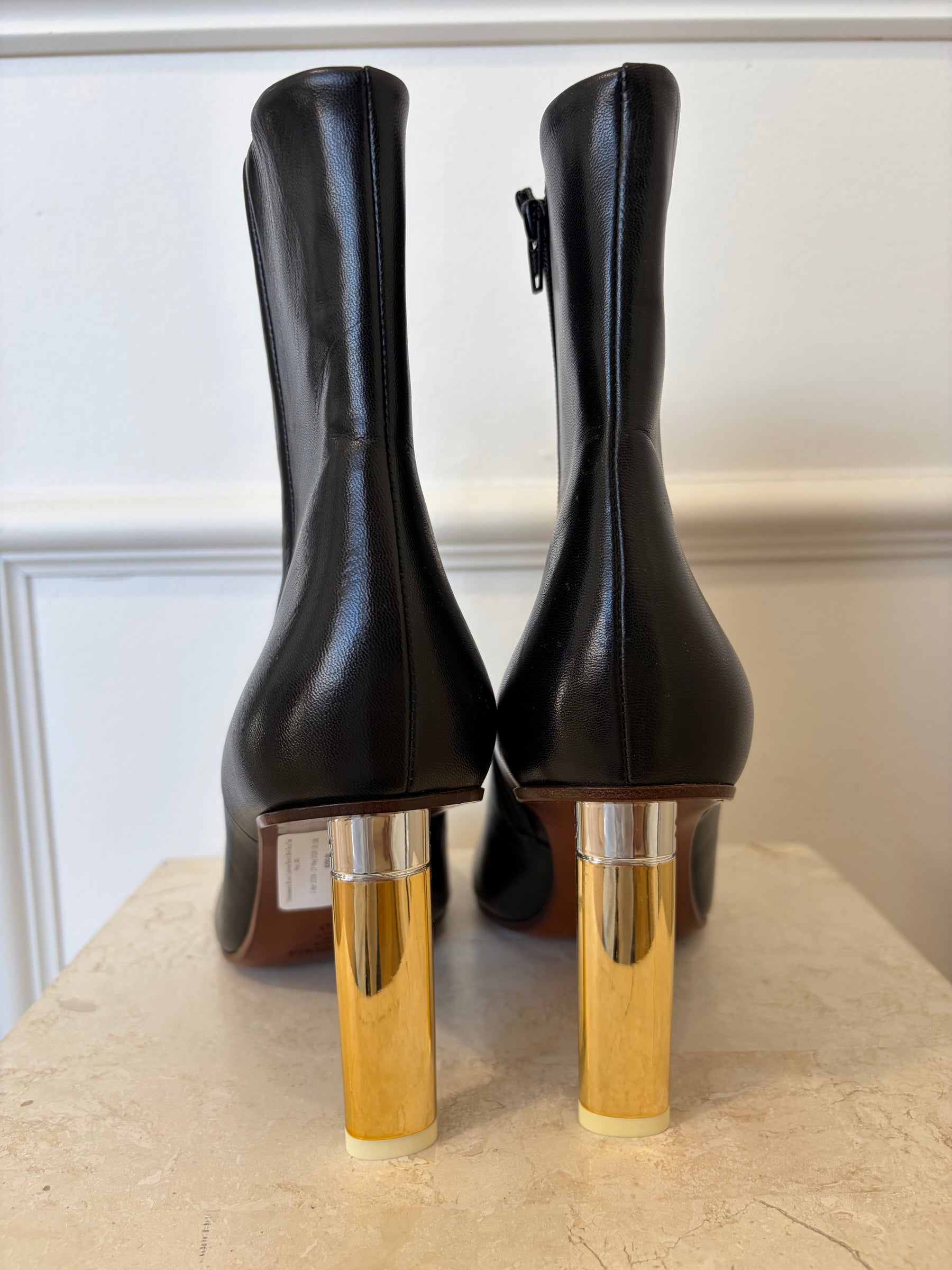 Ventements Black Leather Boots With Gold Tone Heel, 40