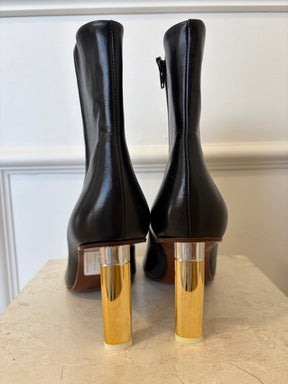 Ventements Black Leather Boots With Gold Tone Heel, 40