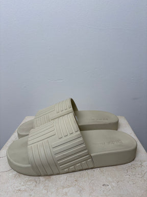 Bottega Veneta Cream Rubber Slides, 36