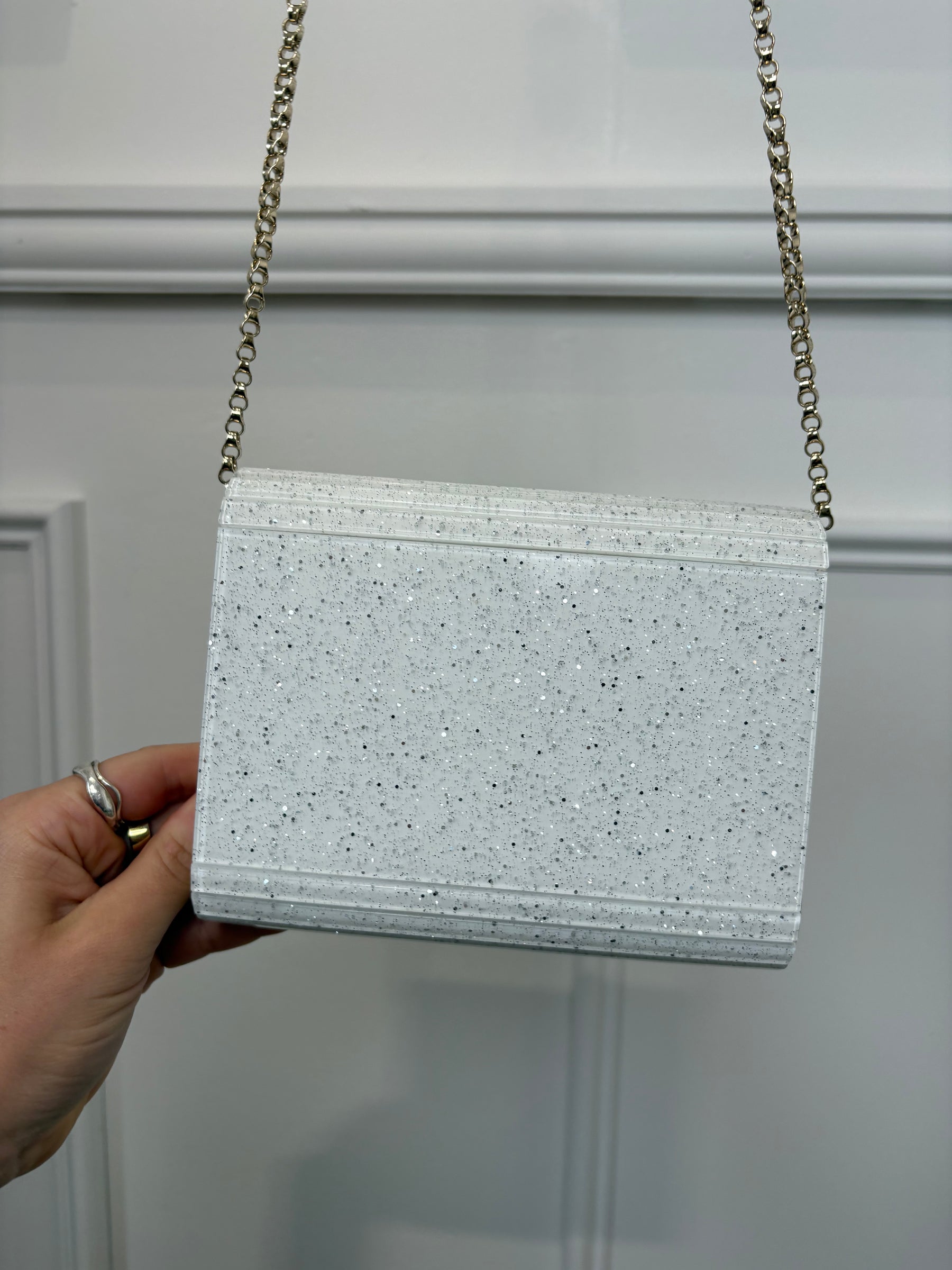 Jimmy Choo Candy Acrylic Clutch White Speckled Glitter