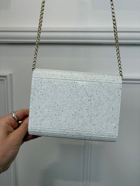 Jimmy Choo Candy Acrylic Clutch White Speckled Glitter