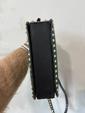 Valentino Rockstud Glam Lock Shoulder Bag In Green Black Trim
