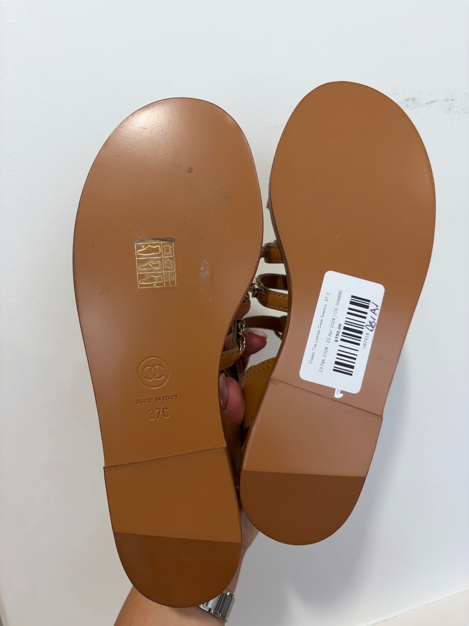 Chanel Tan Leather Chain Sandals, 37 C