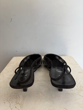 Gucci Black Crystal Monogram Mesh Slingback, 38.5