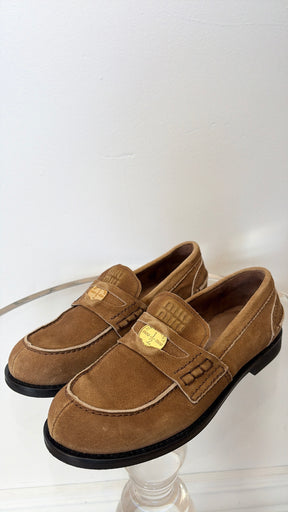 Miu Miu Brown Suede Penny Loafers, 37