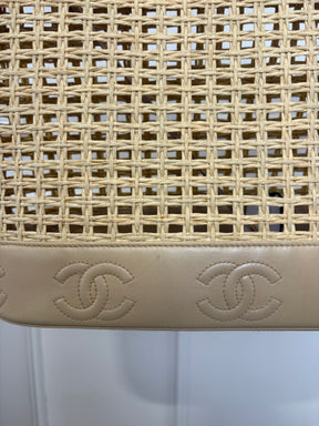 Chanel Beige Leather Raffia Logo Tote Bag