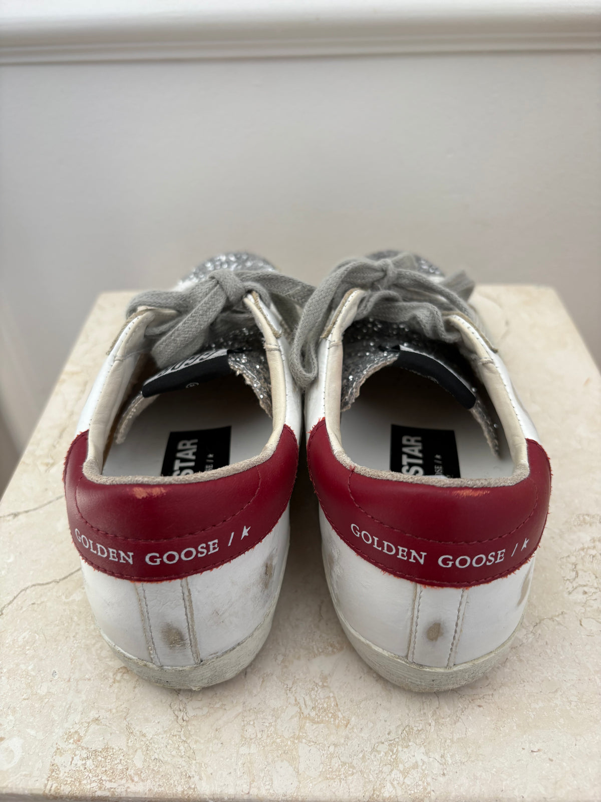 Golden Goose White Glitter Superstar Sneakers, 37
