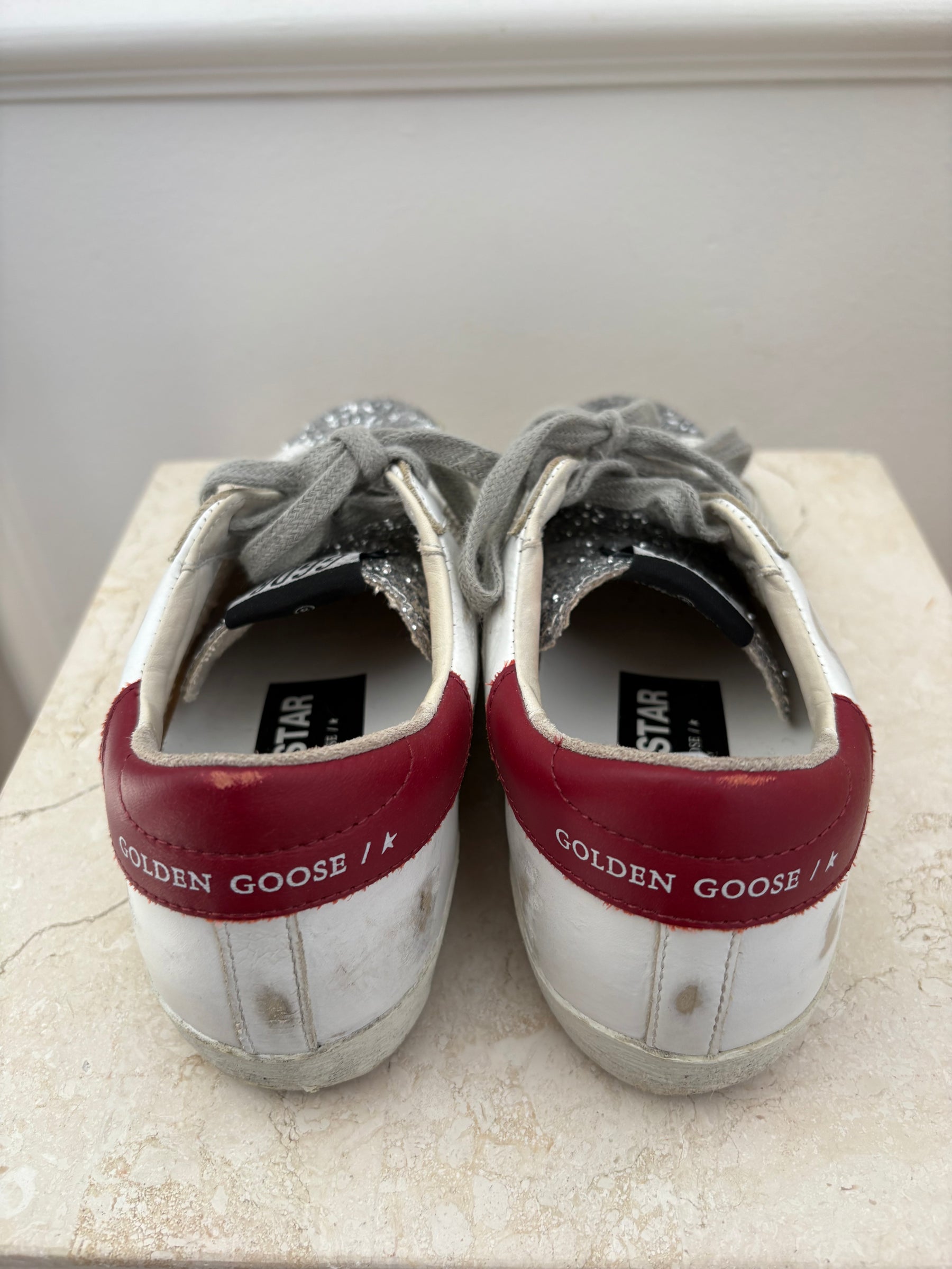 Golden Goose White Glitter Superstar Sneakers, 37